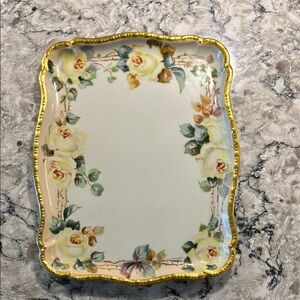 Limoge Floral Decorative Tray with Gold Trim